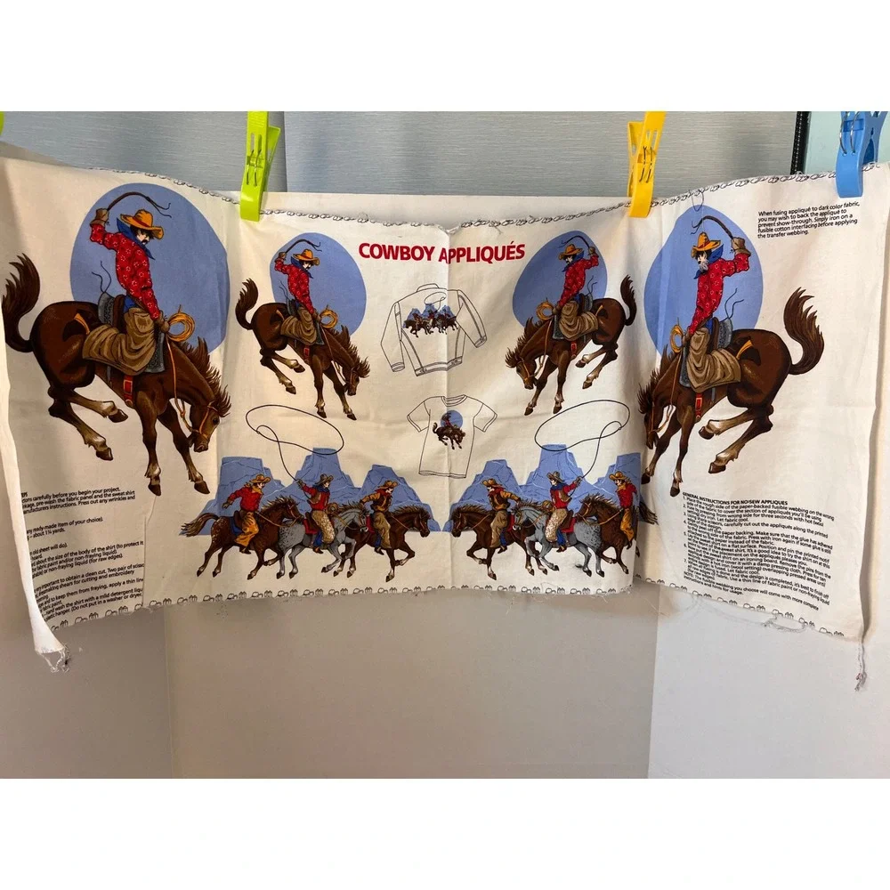 Vintage Western Cowboy Applique Fabric Panel DIY Crafting Graphics‎